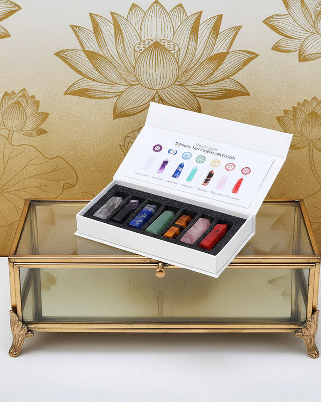 Seven Chakra Crystal Set - Natural Hexagonal Prism Stones in Gift Box