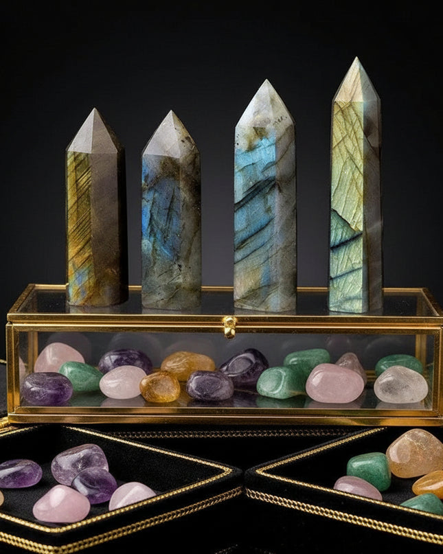 Natural Labradorite Hexagonal Crystal Column - Iridescent Flash Stone