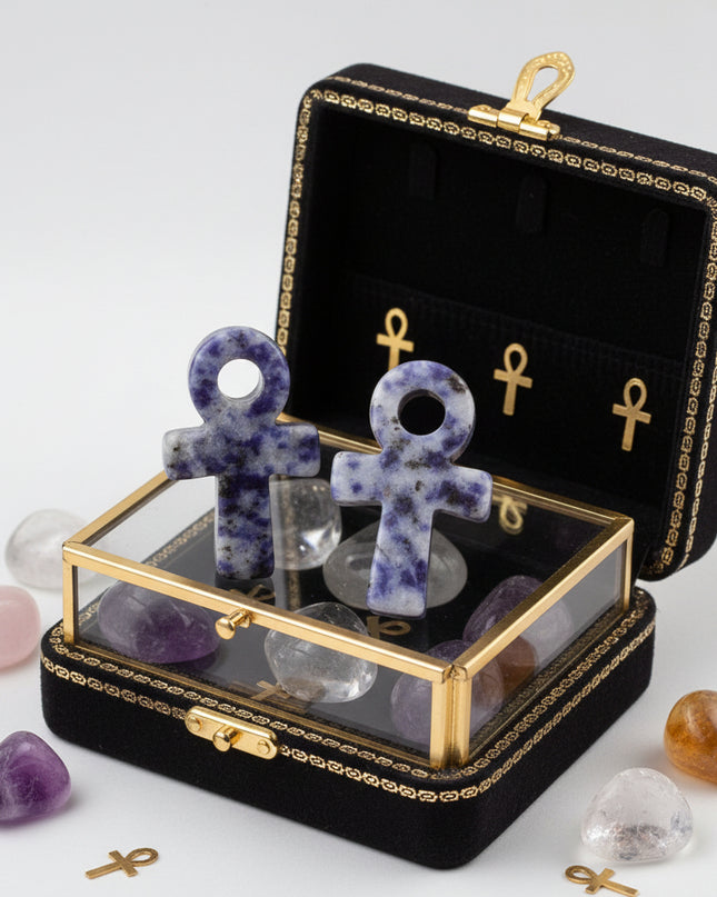 Crystal Agate Ankh Pendant - Egyptian Key of Life Symbol Necklace