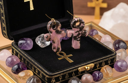 Crystal Agate Ankh Pendant - Egyptian Key of Life Symbol Necklace