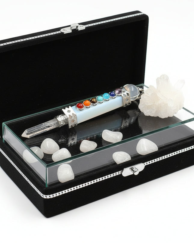 Seven Chakra Crystal Pendant - Natural Hexagonal Column Healing Stone Necklace