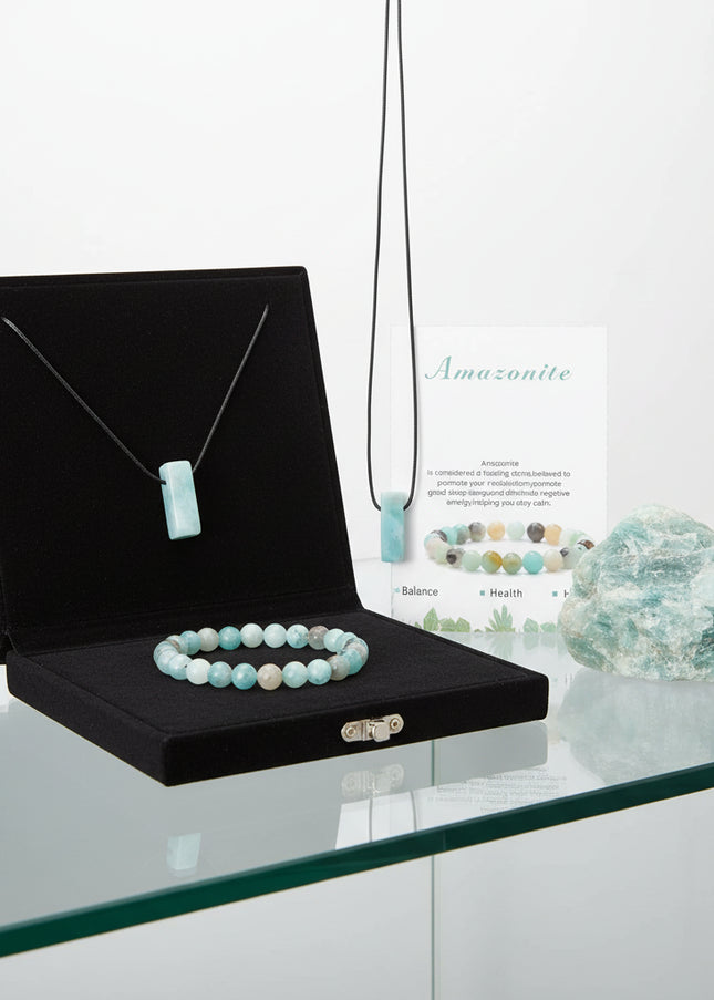 Serenity Yoga Bracelet and Necklace Set - Amazonite