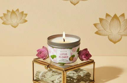 Lotus Flower New Beginnings Candle - Sage & Bergamot Soy Wax 6 Oz