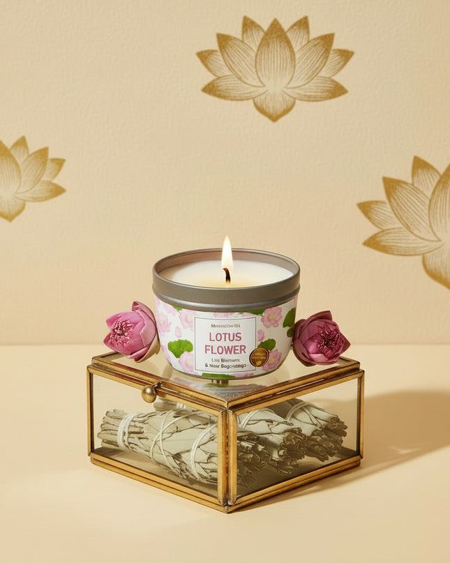 Lotus Flower New Beginnings Candle - Sage & Bergamot Soy Wax 6 Oz
