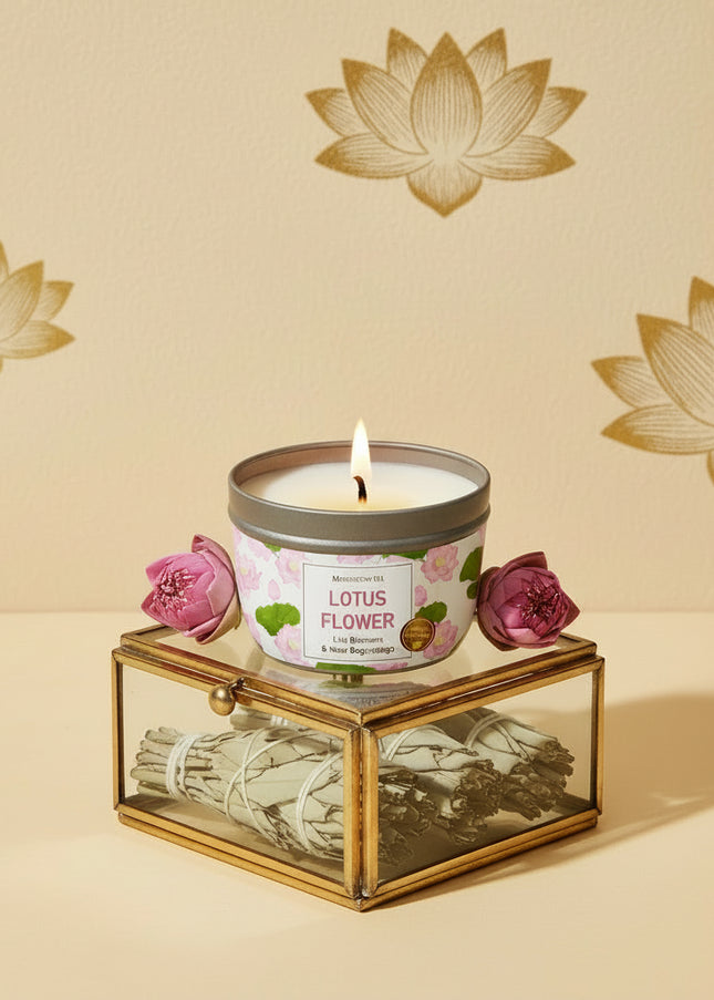 Lotus Flower New Beginnings Candle - Sage & Bergamot Soy Wax 6 Oz