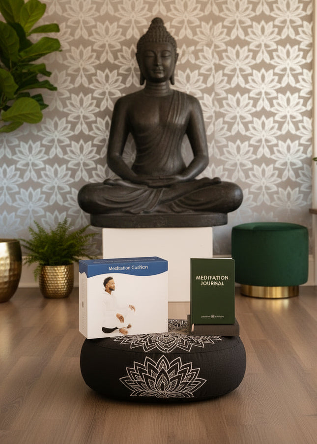Yoga Bolster Meditation Floor Pillow Seat | Buckwheat Hull Filled Crescent Shaped Large Meditation Cushion with Removable Washable Cover + Carry Handle (Minimal Black)