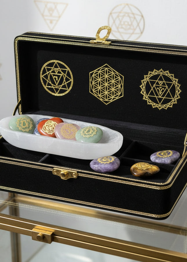 7Pcs Heart Chakra Natural Crystal Quartz Stones Set