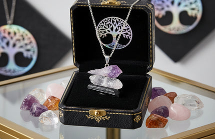Natural Stone Healing Pendants -Raw Crystal Necklaces - Amethyst, Citrine Quartz, Rose Quartz, Black Tourmaline