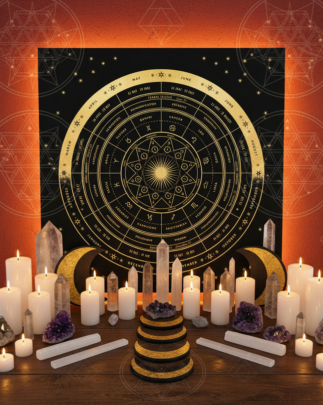 Sacred Tarot Tablecloth - Mandala & Moon Phase Divination Cloth