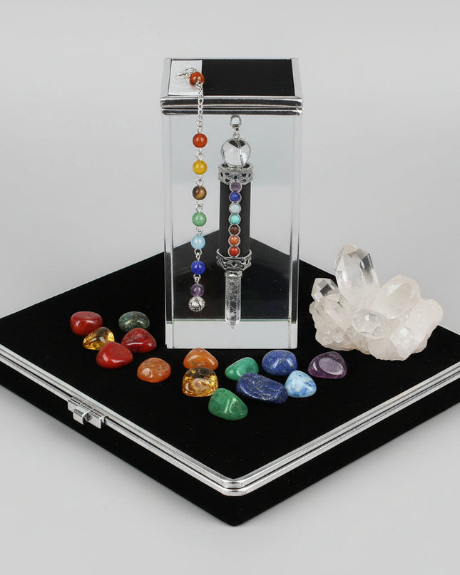 Seven Chakra Crystal Pendant - Natural Hexagonal Column Healing Stone Necklace