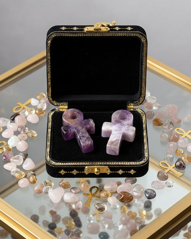 Crystal Agate Ankh Pendant - Egyptian Key of Life Symbol Necklace