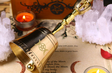 Triple Moon Pentagram Brass Bell - Witchcraft Ceremonial Ritual Tool