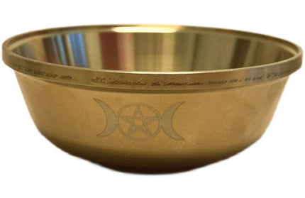 Pure Copper Altar Bowl with Triple Moon Goddess & Pentacle - Sacred Ritual Tool