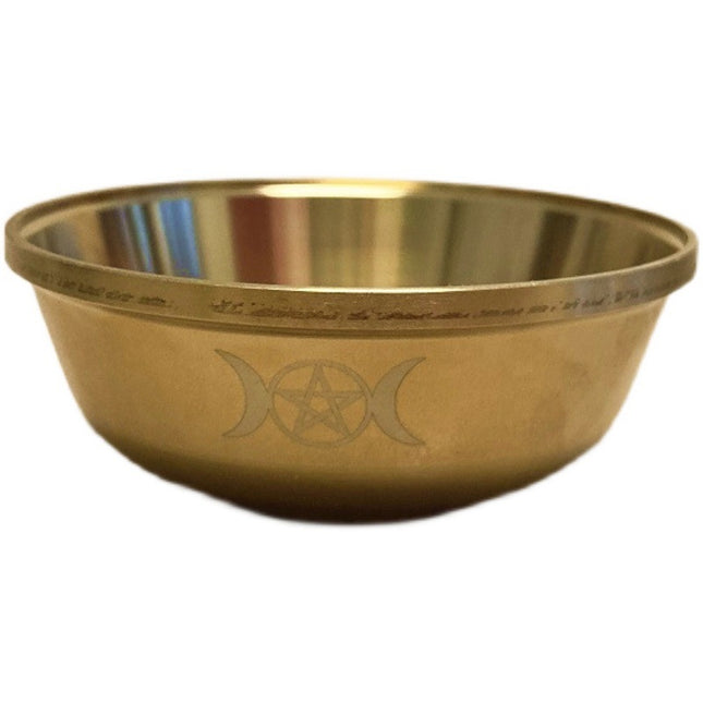 Pure Copper Altar Bowl with Triple Moon Goddess & Pentacle - Sacred Ritual Tool