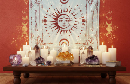 Sacred Tarot Tablecloth - Mandala & Moon Phase Divination Cloth
