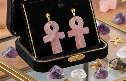 Crystal Agate Ankh Pendant - Egyptian Key of Life Symbol Necklace