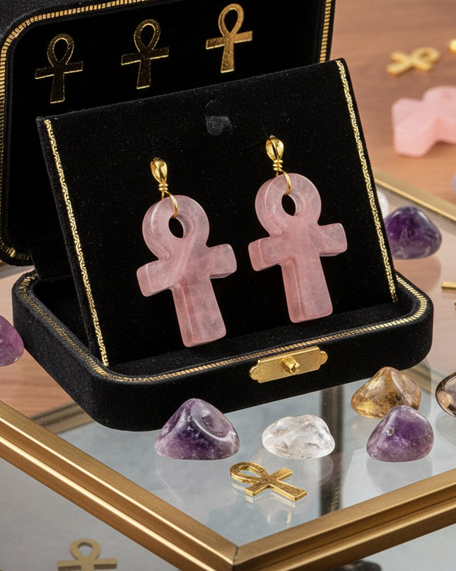 Crystal Agate Ankh Pendant - Egyptian Key of Life Symbol Necklace