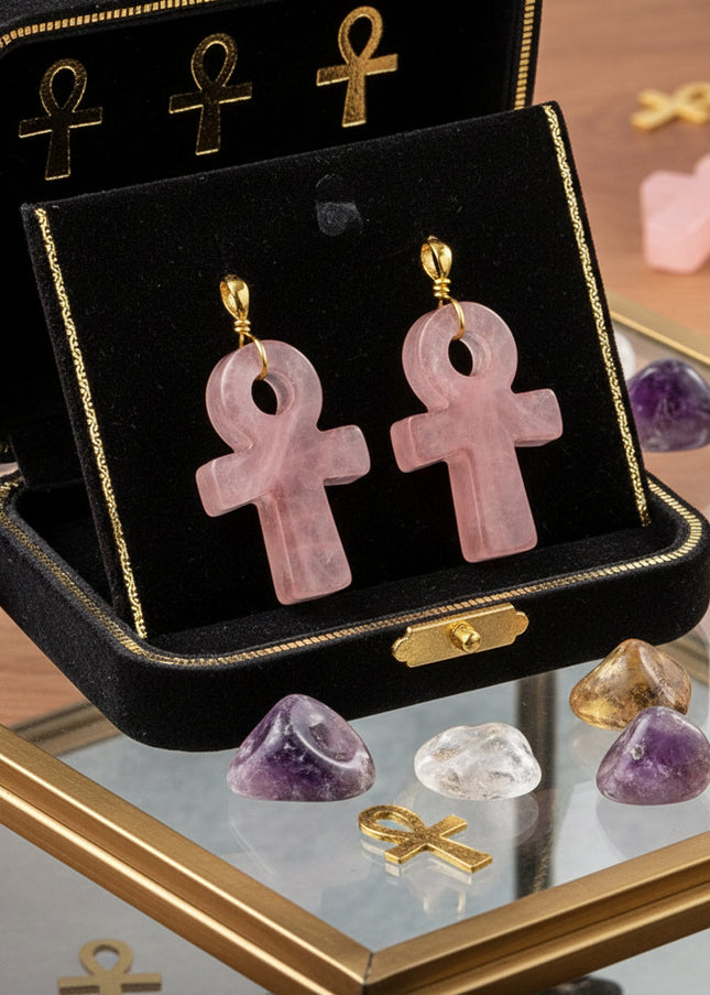 Crystal Agate Ankh Pendant - Egyptian Key of Life Symbol Necklace