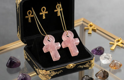 Crystal Agate Ankh Pendant - Egyptian Key of Life Symbol Necklace