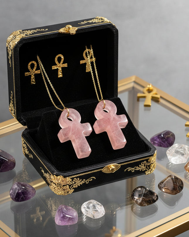 Crystal Agate Ankh Pendant - Egyptian Key of Life Symbol Necklace