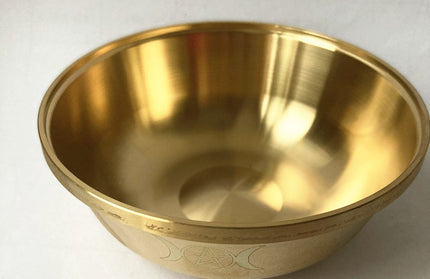 Pure Copper Altar Bowl with Triple Moon Goddess & Pentacle - Sacred Ritual Tool