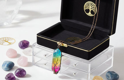 Tree of Life Wire-Wrapped Crystal Pendant - Chakra Stone Necklace