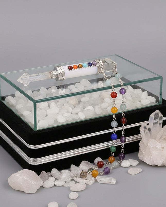 Seven Chakra Crystal Pendant - Natural Hexagonal Column Healing Stone Necklace