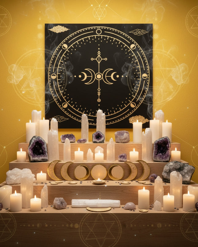 Sacred Tarot Tablecloth - Mandala & Moon Phase Divination Cloth