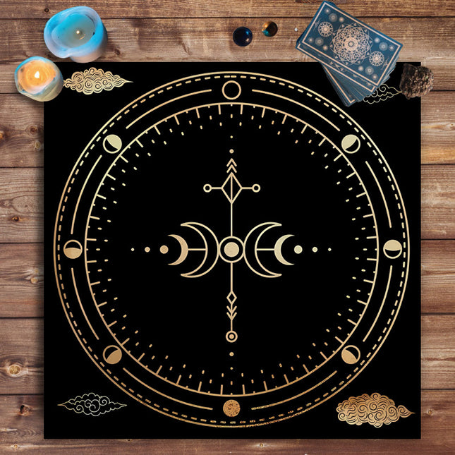 Sacred Tarot Tablecloth - Mandala & Moon Phase Divination Cloth