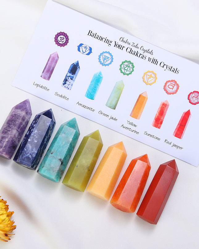 Seven Chakra Crystal Set - Natural Hexagonal Prism Stones in Gift Box