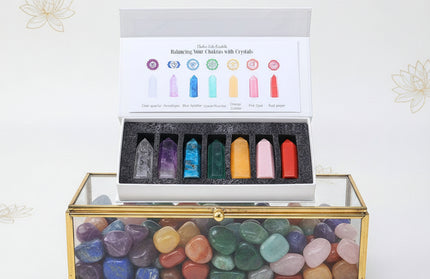 Seven Chakra Crystal Set - Natural Hexagonal Prism Stones in Gift Box