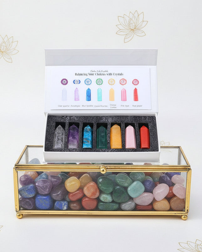 Seven Chakra Crystal Set - Natural Hexagonal Prism Stones in Gift Box