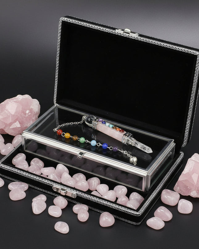 Seven Chakra Crystal Pendant - Natural Hexagonal Column Healing Stone Necklace