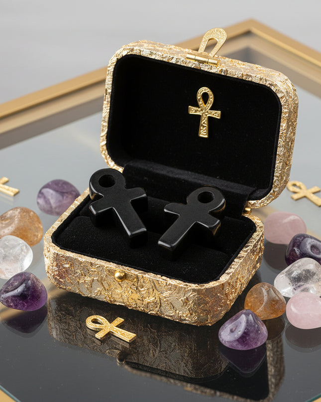 Crystal Agate Ankh Pendant - Egyptian Key of Life Symbol Necklace