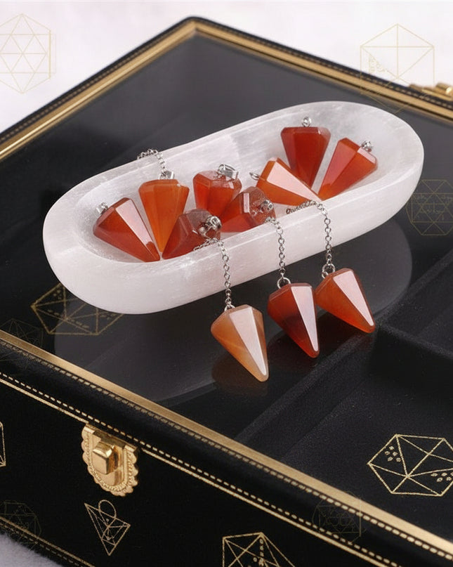 Red Agate Pendulum Pendant - Heart or Hexagonal Column Divination Tool