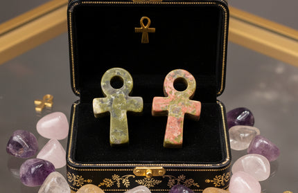 Crystal Agate Ankh Pendant - Egyptian Key of Life Symbol Necklace