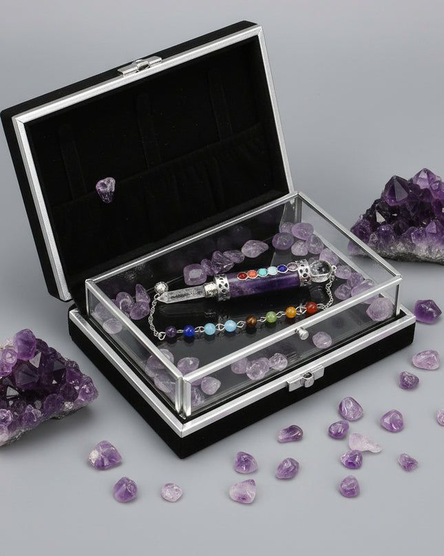 Seven Chakra Crystal Pendant - Natural Hexagonal Column Healing Stone Necklace