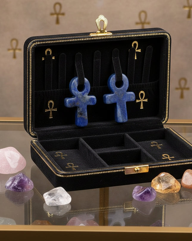 Crystal Agate Ankh Pendant - Egyptian Key of Life Symbol Necklace