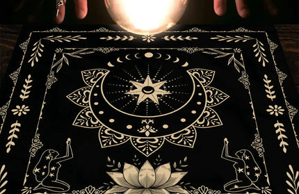 Sacred Tarot Tablecloth - Mandala & Moon Phase Divination Cloth