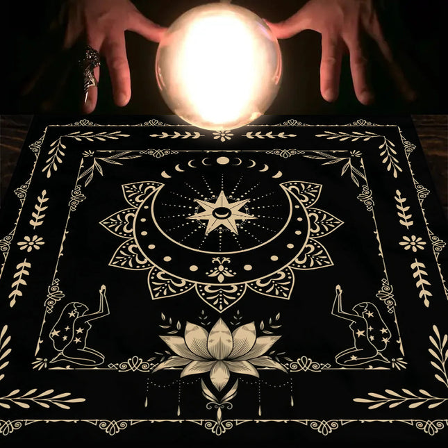 Sacred Tarot Tablecloth - Mandala & Moon Phase Divination Cloth