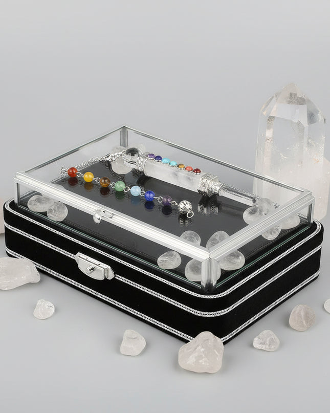 Seven Chakra Crystal Pendant - Natural Hexagonal Column Healing Stone Necklace