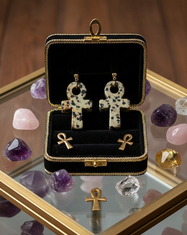 Crystal Agate Ankh Pendant - Egyptian Key of Life Symbol Necklace