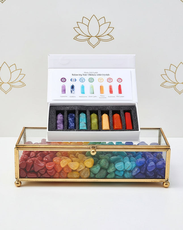 Seven Chakra Crystal Set - Natural Hexagonal Prism Stones in Gift Box