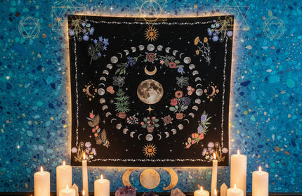 Sacred Tarot Tablecloth - Mandala & Moon Phase Divination Cloth