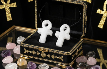 Crystal Agate Ankh Pendant - Egyptian Key of Life Symbol Necklace