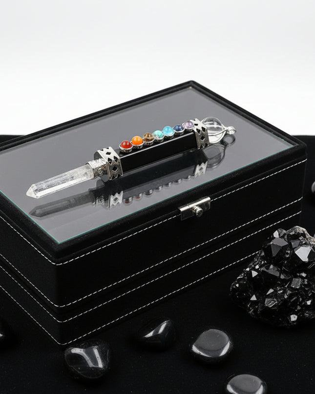 Seven Chakra Crystal Pendant - Natural Hexagonal Column Healing Stone Necklace