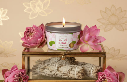 Lotus Flower New Beginnings Candle - Sage & Bergamot Soy Wax 6 Oz