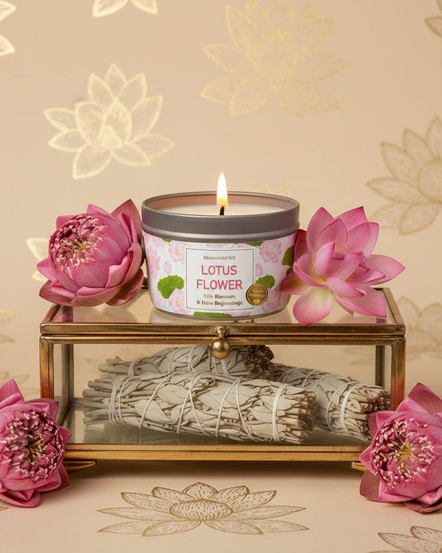 Lotus Flower New Beginnings Candle - Sage & Bergamot Soy Wax 6 Oz