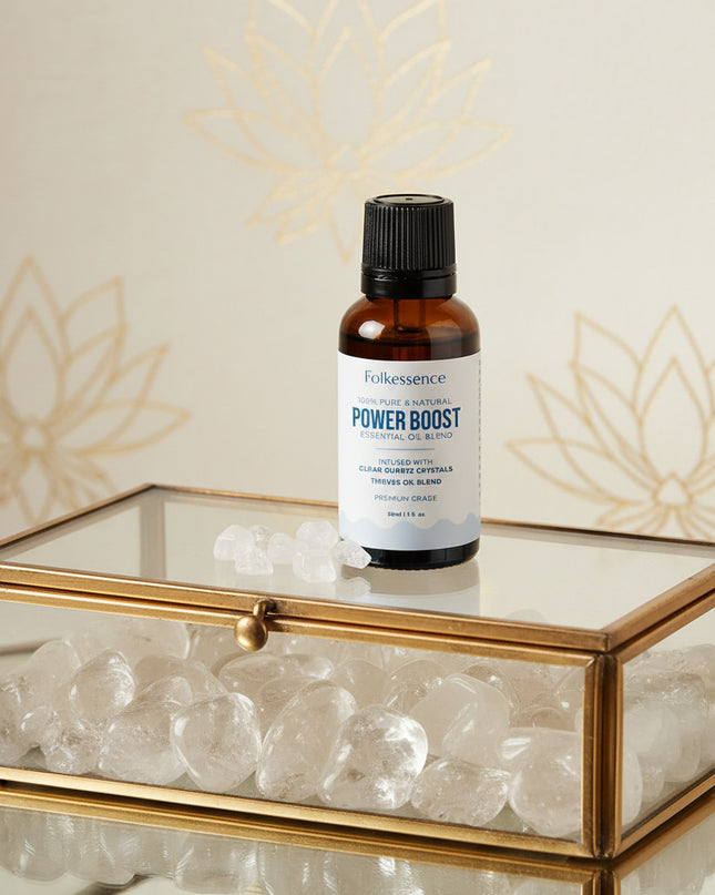 Thieves Oil Essential Oil 100% Pure & Natural 1 Fl. Oz. Oil Blends for Diffuser Aromatherapy with Clear Quartz Crystal (Power Boost)