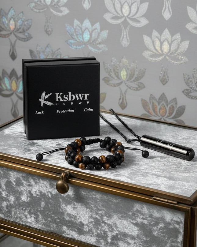 528Hz Love Frequency Anxiety Relief Set - Breathing Necklace, Obsidian Bracelet & Ring